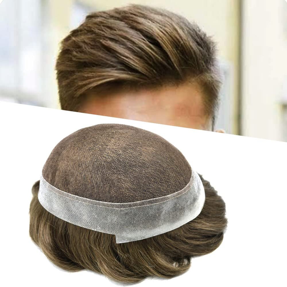 Hair Wonders Swiss Lace Toupee For Men Hair Pieces Real Human Hair Mens Toupee Hair Replacement System For Men Hair System Natural Hairline 8x10-90% light density7ASH#