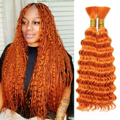 20 Inch Orange Deep Wave Bulk Hair for Braiding 2 Bundles 200G Curly Braiding Hair for Boho Braids Curls 100g/Bundles Micro Twist No Weft Wet and Wavy Bohemian Braiding Hair Extensions