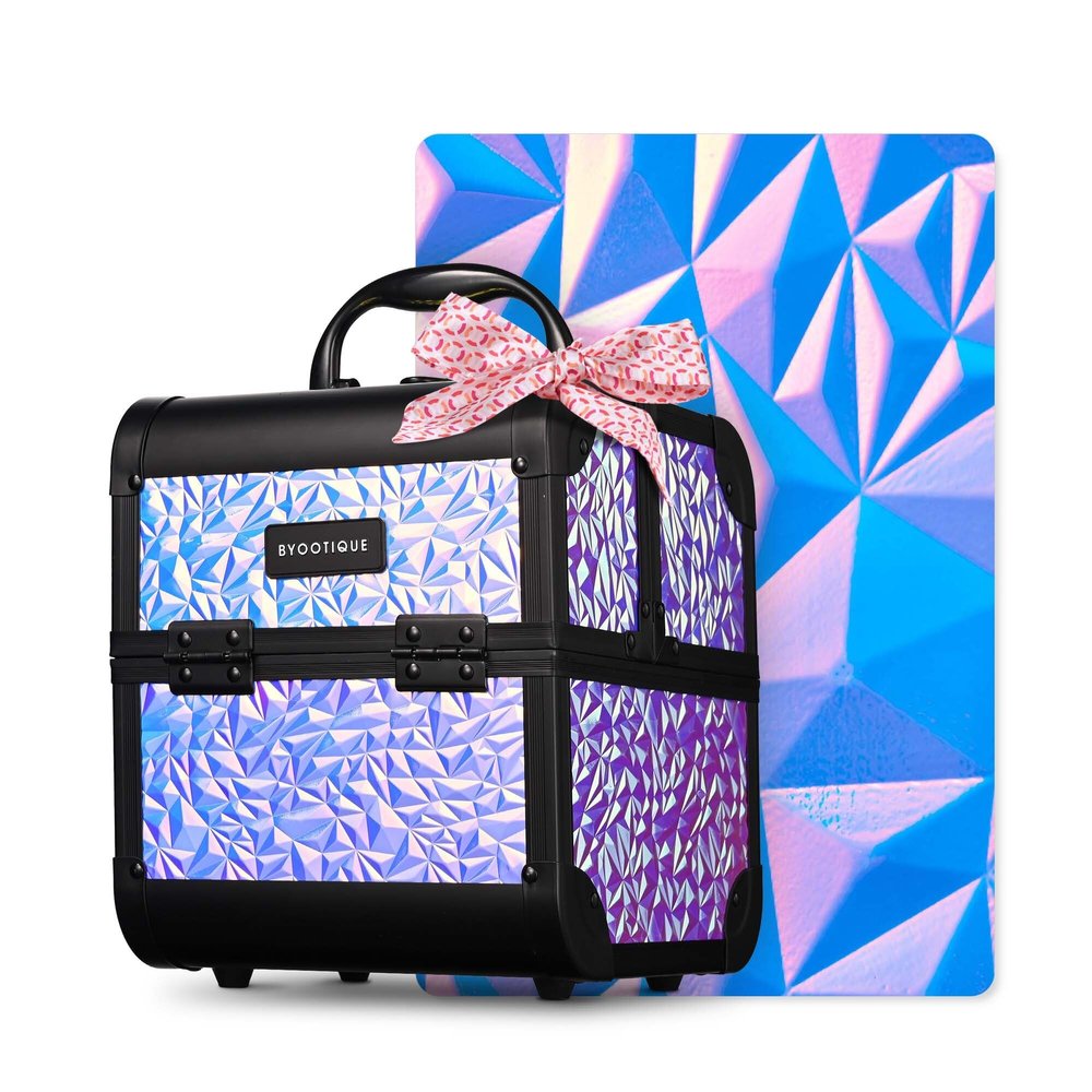 BYOOTIQUE Professional Makeup Case with Mirror 2-Tier Trays Mermaid Cosmetic Storage Box Lockable Jewelry Organizer for Nail Bar Beautician Salon Barber Hairstylist Travel,Mermaid Purple