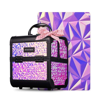 BYOOTIQUE Mermaid Makeup Train Case with Mirror 2-Tier Trays Cosmetic Organizer Lockable Jewelry Box for Nail Bar Beautician Salon Barber Hairstylist,Mermaid Pink