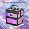 BYOOTIQUE Mermaid Makeup Train Case with Mirror 2-Tier Trays Cosmetic Organizer Lockable Jewelry Box for Nail Bar Beautician Salon Barber Hairstylist,Mermaid Pink view 2