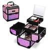 BYOOTIQUE Mermaid Makeup Train Case with Mirror 2-Tier Trays Cosmetic Organizer Lockable Jewelry Box for Nail Bar Beautician Salon Barber Hairstylist,Mermaid Pink view 3