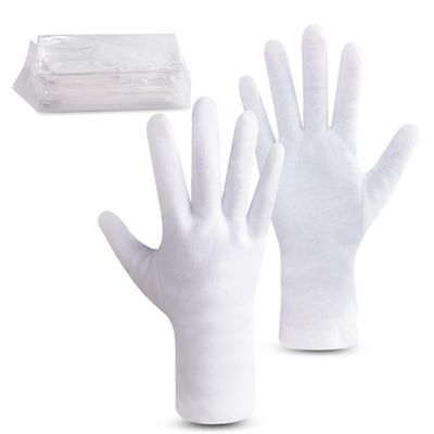 HandLove Premium 100% Cotton Gloves | Moisturizing Gloves for Dry Hands | Overnight Sleeping & Eczema | Extended Wrist White Pure Gloves, 12 Pairs, Santa Gloves
