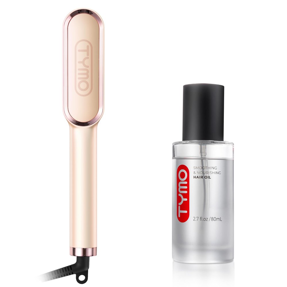 TYMO Ring Hair Straightener Brush Peach+TYMO Hair Treatment Oil Hydrates and Smoothes Dry, Damaged Hair
