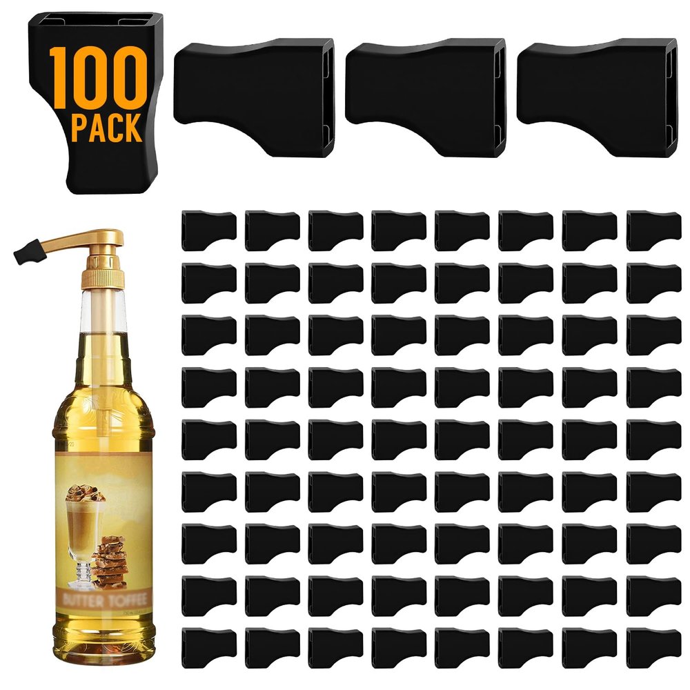 100 Pack Coffee Syrup Pump Tip Covers Black Rubber Pourer Cap Syrup Cap for Syrup Pump Keep Syrup Sugar Condiments Olive Clean Preserved, Fit Pour Dispenser, Oil Liquor Bottle, Long Lotion Pumps