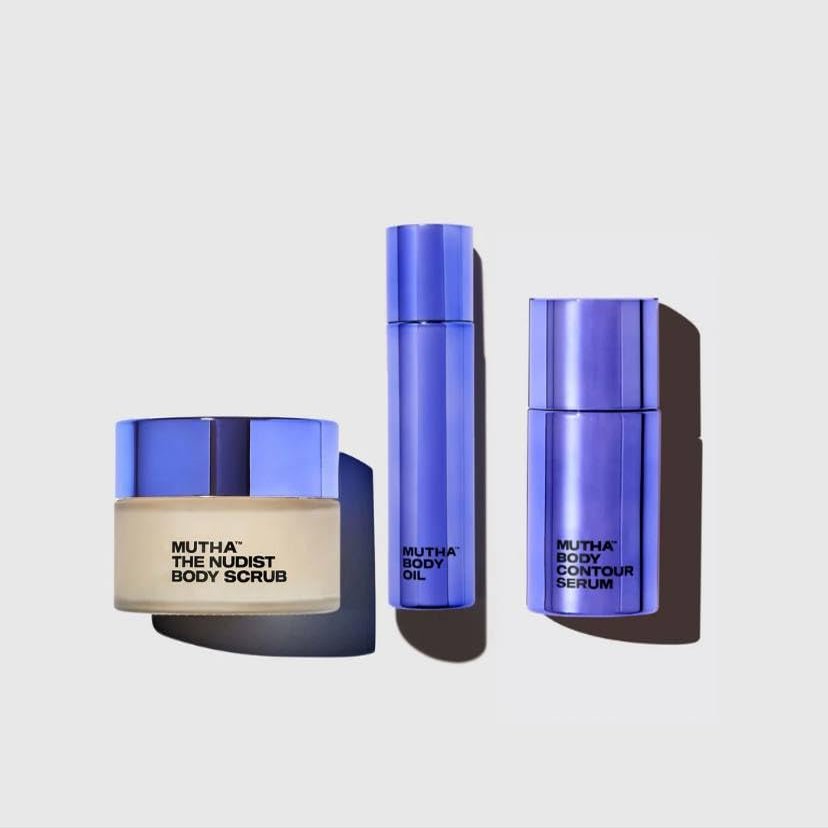 MUTHA Summer Body Bundle - Body Scrub170 ml, Body Contour Serum 100 ml, and Body Oil 100 ml + Bonus Sicilian Tangerine Body Cream, 30 ml, Clear