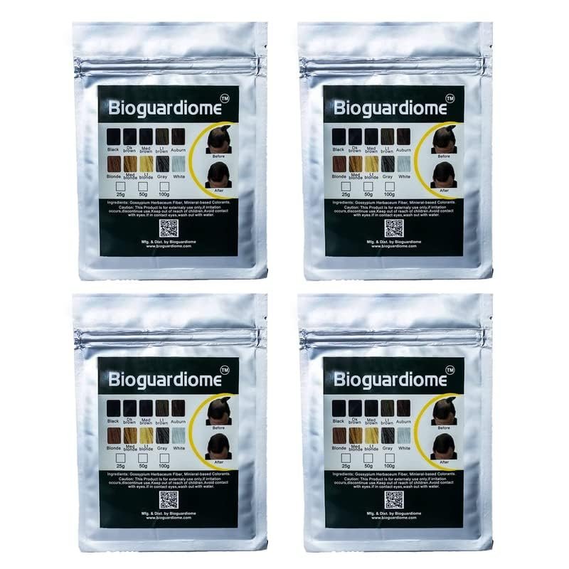 B.ioguardiome/Hair Building Fiber Refill Bag (Black), Powder Based fibers | Natural Hair Thickening Fibre for Thin Hair Men & Women | Cover bald spot - 25gm (Pack of 4) (Black, Size: 100 gm)
