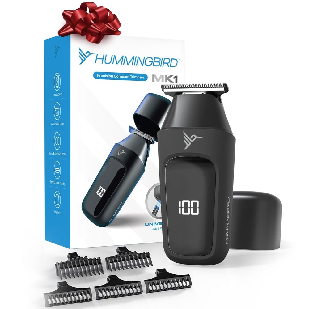 HUMMINGBIRD MK1 Compact Trimmer  Portable Electric Beard & Body Hair Trimmer for Men, Cordless USB-C Rechargeable, Face & Body Groomer, Travel Shaver, Travel Pouch, Great Gifts for Men, Dad, Husband