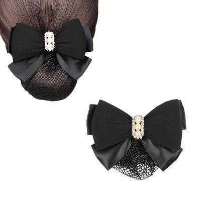 1Pcs Women Hair Snood Net Bun Cover Hairnet Satin Bow Bowknot Snood Barrette Mesh Hairnets Clip Hair Accessories