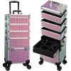 Yueieoun 5 in 1 Rolling Makeup Case, Cosmetology Case on Wheels Travel Make up Train Case Nail Cart Makeup Organizer Cosmetic Storage Box Cases Extra Large Trolley Truck with 360 Swivel Wheels, Pink view 1