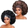 2pcs Extra Large Black & Coffee Satin Bonnet with Light Brwon Wig Grip Cap view 2