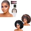 2pcs Extra Large Black & Coffee Satin Bonnet with Brwon Wig Grip Cap view 1