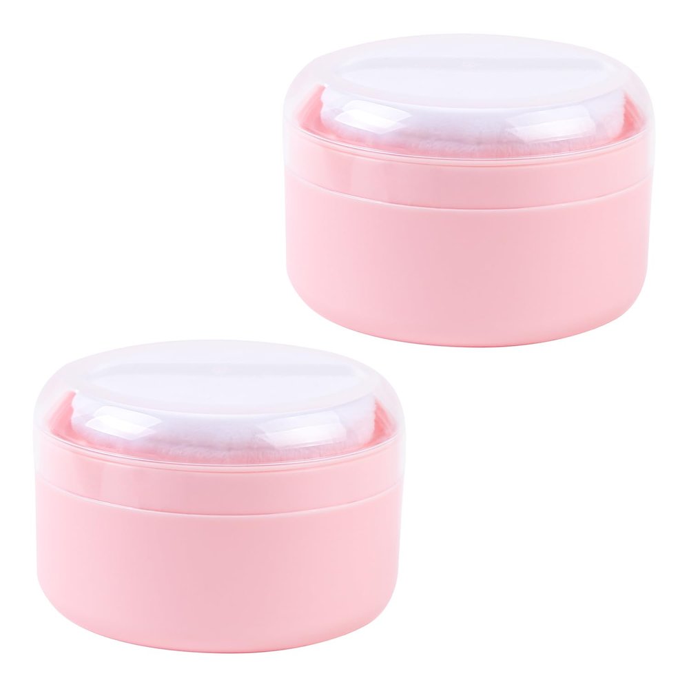 ASUNFO 2 Pcs Large Body Powder Puff and Container with Sifter Baby After-Bath Empty Powder Puffs Case Talcum Powder Box for Women Beach Travel Home Pink