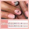 Halloween Black Glitter French Tip Press on Nails Short Square Fake Nails with Black White Pumpkin Spider Web Design Stick on Nails Spider Artificial Nails Acrylic Nails for Women Girls Manicure 24Pcs view 2