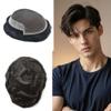 Lace Front Mens Toupee Hairpieces European Human Hair Replacement System French Lace with PU Toupee for Man Black Brown Blonde White Hair Units5"X7" #1B Off Black-120% Med-Light to Medium Density view 1