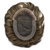 Mens Toupee Human Hair Piece French Lace Front Toupee for Men Hair Replacement Systems Bleached Knots Mens Hairpieces 7X9" #410 Medium Brown with 10% Gray view 3