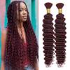 100g 16 Inch Human Braiding Hair Deep Wave Bulk Human Hair for Braiding 2 Bundles/Pack No Weft Human Braiding Hair for Boho Braids Brazilian Virgin Human Hair Extensions 99J Burgundy view 1