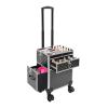 AOOCHU Professional Rolling Makeup Train Case,Makeup Case Cosmetic Trolley Organizer Multi-Functional Cosmetic Travel Trolley With Wheels For Cosmetologist Nail Tech Hairstylist, Black view 1