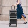 AOOCHU Professional Rolling Makeup Train Case,Makeup Case Cosmetic Trolley Organizer Multi-Functional Cosmetic Travel Trolley With Wheels For Cosmetologist Nail Tech Hairstylist, Black view 4