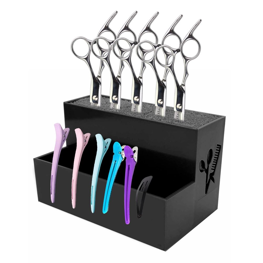 Barber Scissors Holder Box, Professional Hair Cutting Tool Case Hair Brush Holder Barber Supplies Hairdressing Combs Clips Storage Box Black