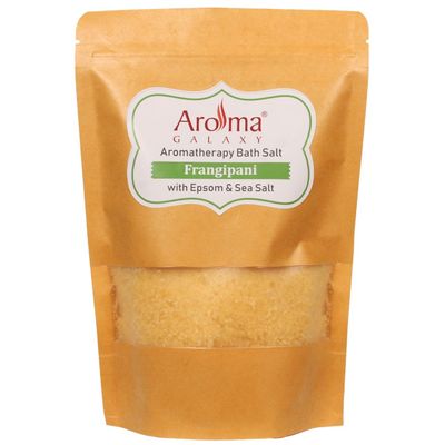 Aroma Galaxy Frangipani Bath Epsom Salt for Bath, Body and Foot 17.63 Oz | Bath Salt | Relaxation | Sound Sleep Aromatherapy |100% Pure & Natural Epsom Salt, Sea Salt | Frangipani Essential Oil