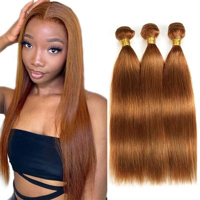 Brazilian Virgin Light Brown Straight Hair Bundles - 28 Inch, Color #30, Human Hair Weave