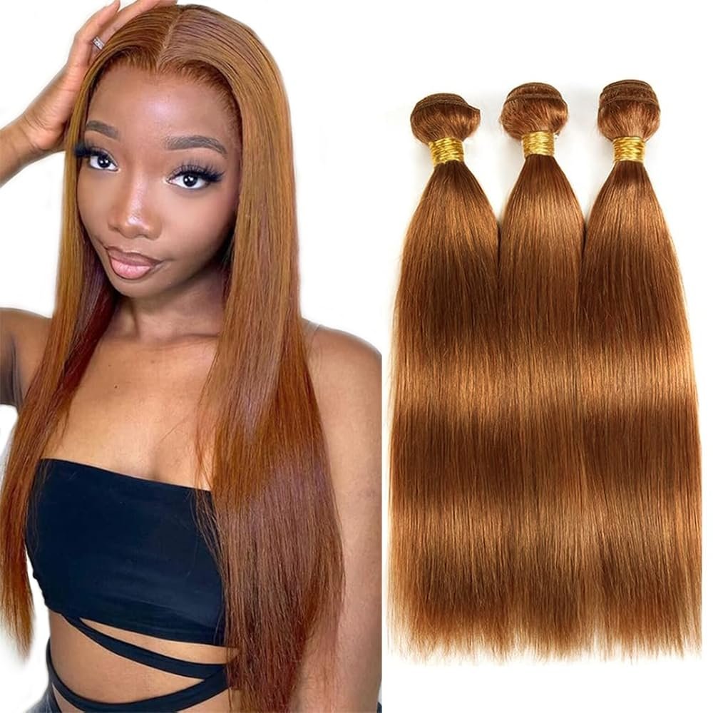 Brazilian Virgin Light Brown Straight Hair Bundles - 28 Inch, Color #30, Human Hair Weave
