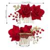 2 Pcs Rose Flower Wedding Hair Comb Crystal Pearl Bridal Headpiece Gold Leaf Red Flower Side Comb Hair Accessories for Women view 2