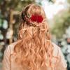 2 Pcs Rose Flower Wedding Hair Comb Crystal Pearl Bridal Headpiece Gold Leaf Red Flower Side Comb Hair Accessories for Women view 3