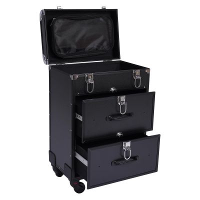 AOOCHU Rolling Cosmetics Case Makeup Train Cases Storage Organizer Box Professional Cart With Drawers Make Up Bag Dividers For Make-Up Artists Hairdressers Nail Technicians Beauticians (Black)
