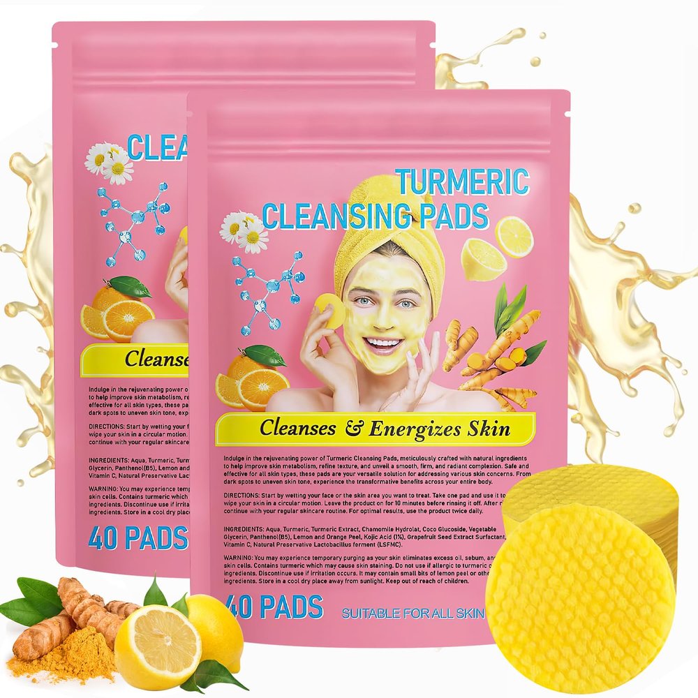2Pack Turmeric Cleansing Pads, Turmeric Cleansing Pads Helps Balance Skin Oil And Water, Remove Excess Keratin From The Body'S Skin,Turmeric Cleansing Pads for Face & Body(80PCS)-A