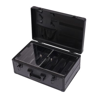 Barber Case Travel Suitcase Scissors Clippers Tool Box Beauty Professional Aluminum Cosmetic Hairdressing Toolbox Jewelry Organizer For Hair Stylist Pet Groomer Makeup Artist (Black)
