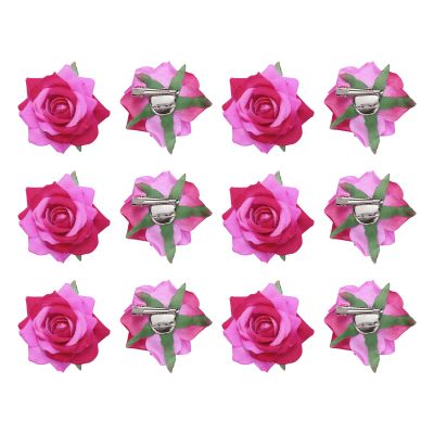 MECCANIXITY 12 Pcs Rose Flower Hair Clips 3 Inch Flower Hair Pins Flower Brooch for Women Hair Accessories Dark Pink