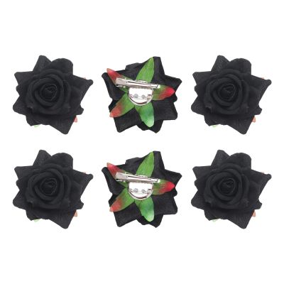 MECCANIXITY 6 Pcs Rose Flower Hair Clips 3 Inch Flower Hair Pins Flower Brooch for Women Hair Accessories Black