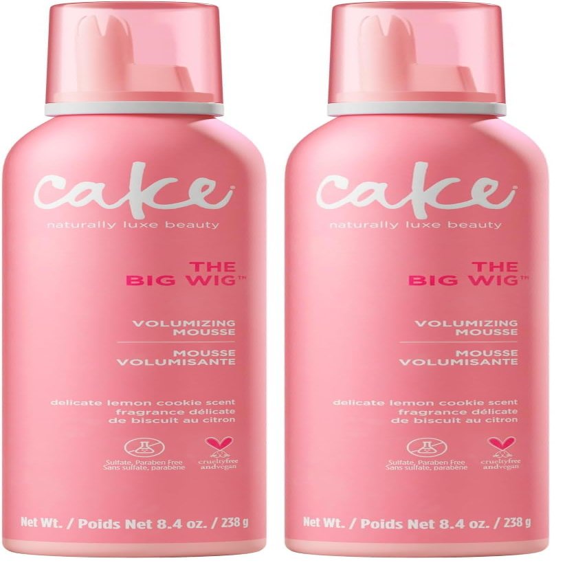Cake Beauty Volumizing Mousse, The Big Wig - High Volume, Flexible Hold Hair Mousse with 450 F Heat Protection - For All Hair Types - 8.4 oz (Pack of 2)