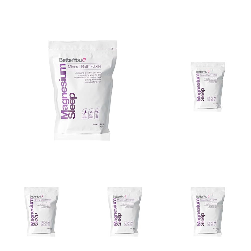 BetterYou Magnesium Sleep Mineral Bath Flakes - Mineral Bath Salts for Muscle Relaxation - Soothing Sore Muscle Soak - Natural Vegan Formula - 2.3 lb (Pack of 5)