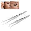 2Pcs Professional Stainless Tweezers, Eyelash Extension Tweezers Steel Slant Tip Tweezer Eyelash Extension Straight Curved AntiStatic Matte view 4
