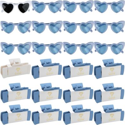 24pcs Bridesmaid Proposal Gifts 4.1inch Bachelorette Matte hair Claw Clip Sunglasses set of 12 Trendy Cute Hair Clips for Wedding Party Favors (White&Dusty Blue 24pcs)
