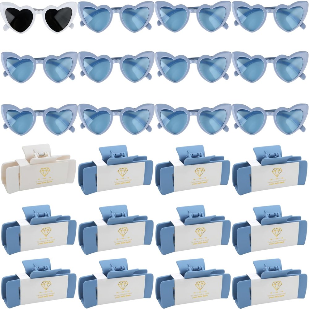24pcs Bridesmaid Proposal Gifts 4.1inch Bachelorette Matte hair Claw Clip Sunglasses set of 12 Trendy Cute Hair Clips for Wedding Party Favors (White&Dusty Blue 24pcs)