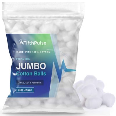 Premium Jumbo Cotton Balls for Face - 300 Absorbent and Soft White Colored Cotton Balls - Made with 100% Cotton - Use for Crafts, Makeup, Wounds, and Nails