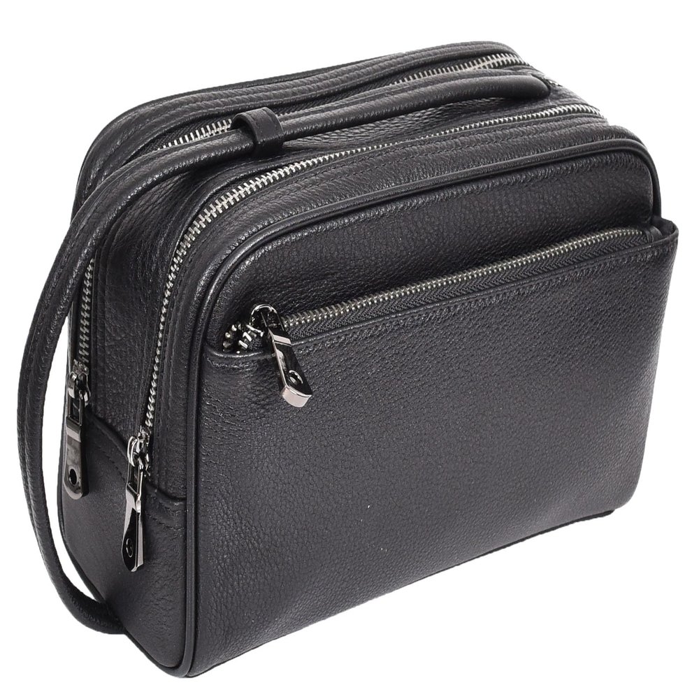 A1 FASHION GOODS Full Grain Leather Toiletry Bag, Wash Bag Shaving Kit, Cosmetics Pouch Zipper Travel Midnight Black AYD6, Black, Leather