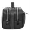 A1 FASHION GOODS Full Grain Leather Toiletry Bag, Wash Bag Shaving Kit, Cosmetics Pouch Zipper Travel Midnight Black AYD6, Black, Leather view 3