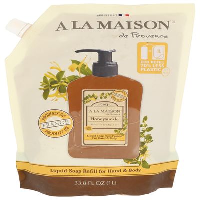 A LA MAISON Honeysuckle Natural Hand Wash Made with Essential Oils - Biodegradable, Plant-Based, Vegan, Cruelty-Free (33.8 Fl Oz Refill Pouch)