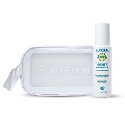 ALOESUN Organic Tanning Travel Size Bundle - Including Organic Coconut Tanning Oil and Beach Bag