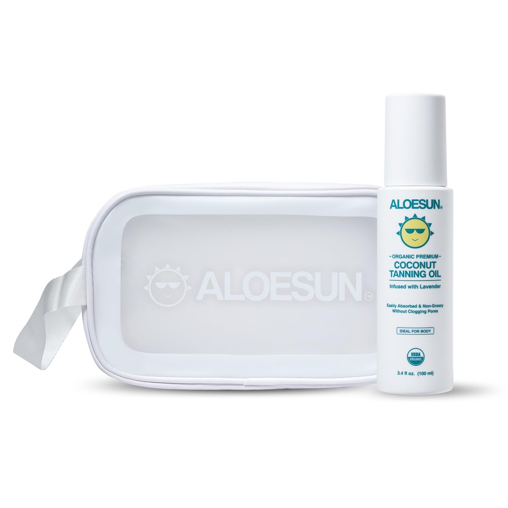 ALOESUN Organic Tanning Travel Size Bundle - Including Organic Coconut Tanning Oil and Beach Bag