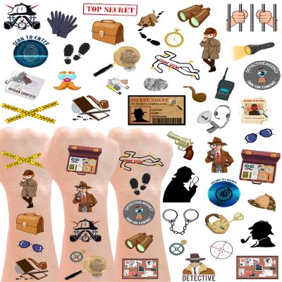 20 Sheets Spy Temporary Tattoos Stickers,196 Pieces Secret Agent Themed Tattoos Stickers Party Decoration favors for Kids Girl Boys Birthday Baby Shower Party Decoration Supplies