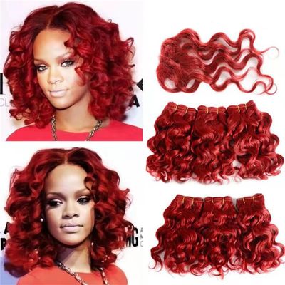 7PCS Short Natural Curly Wave Human Hair Wigs for Woman Hair Extension 8inch for Hair Loss (Curly,Red)
