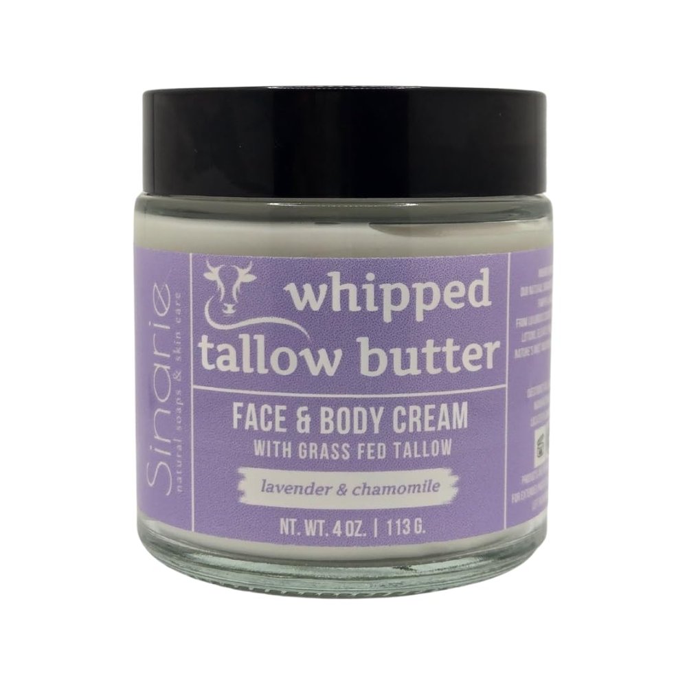Sinarie Grass-Fed Beef Tallow Body Butter - Emulsified, Non-Greasy Moisturizer, 4 oz Soaps & Skin Care (4 oz., Lavender & Chamomile)