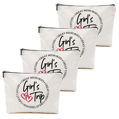 4 PCs Girls Trip Favors - Funny Makeup Bag, Bestie Gifts for Women, Graduation & Wedding Toiletry Bag