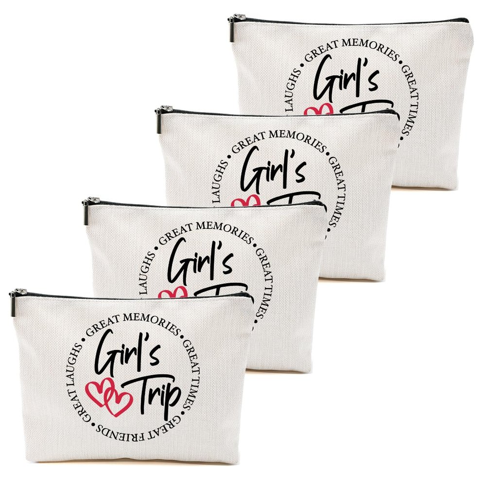 4 PCs Girls Trip Favors - Funny Makeup Bag, Bestie Gifts for Women, Graduation & Wedding Toiletry Bag
